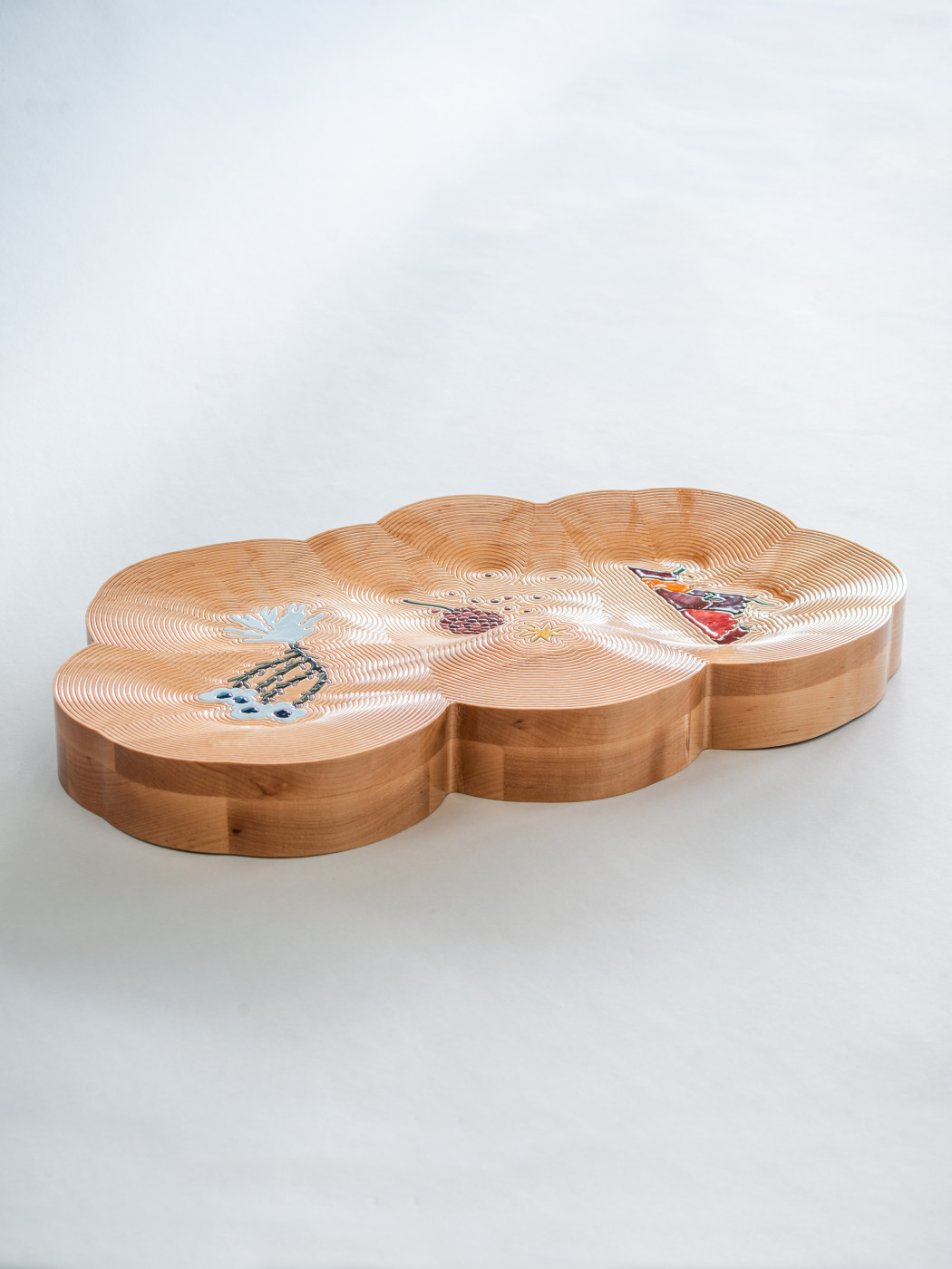 34 - Tray for Helle, 2026. Solid Beech wood, various pigments, varnish. Dimensions: 7 x 60 x 37 cm.