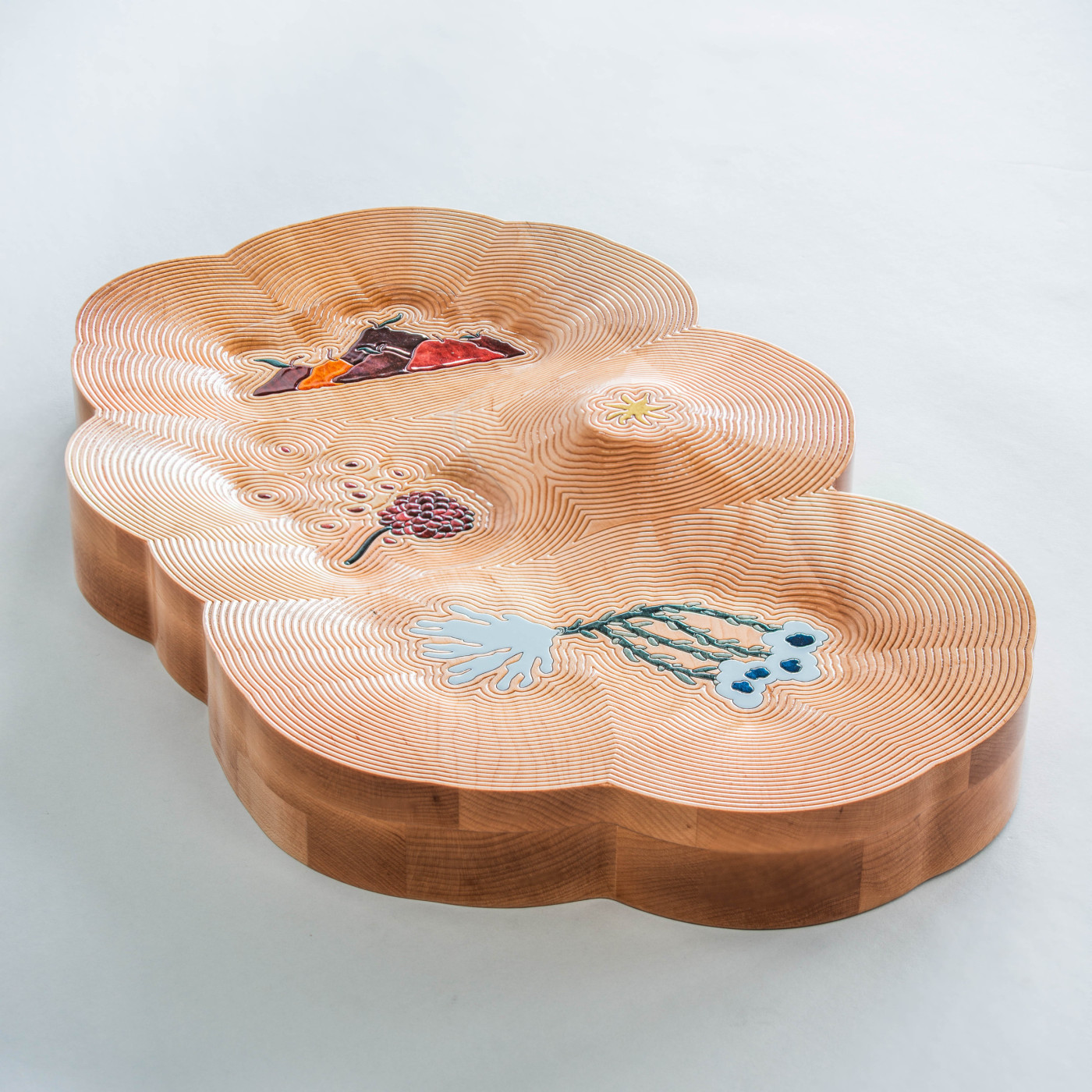 34 - Tray for Helle, 2026. Solid Beech wood, various pigments, varnish. Dimensions: 7 x 60 x 37 cm.