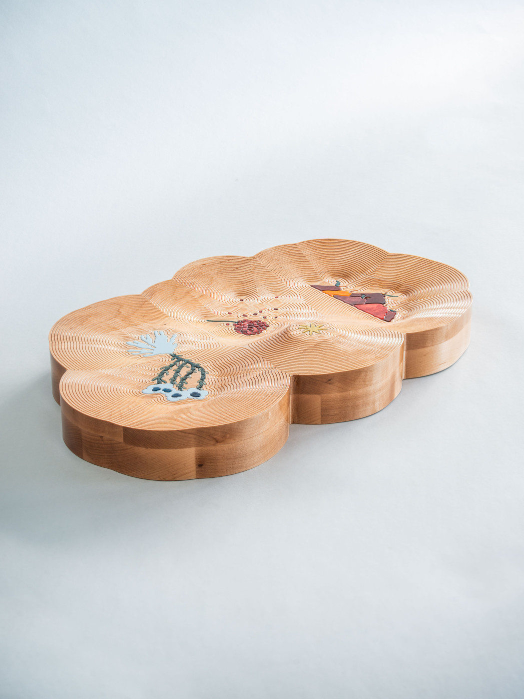 34 - Tray for Helle, 2026. Solid Beech wood, various pigments, varnish. Dimensions: 7 x 60 x 37 cm.