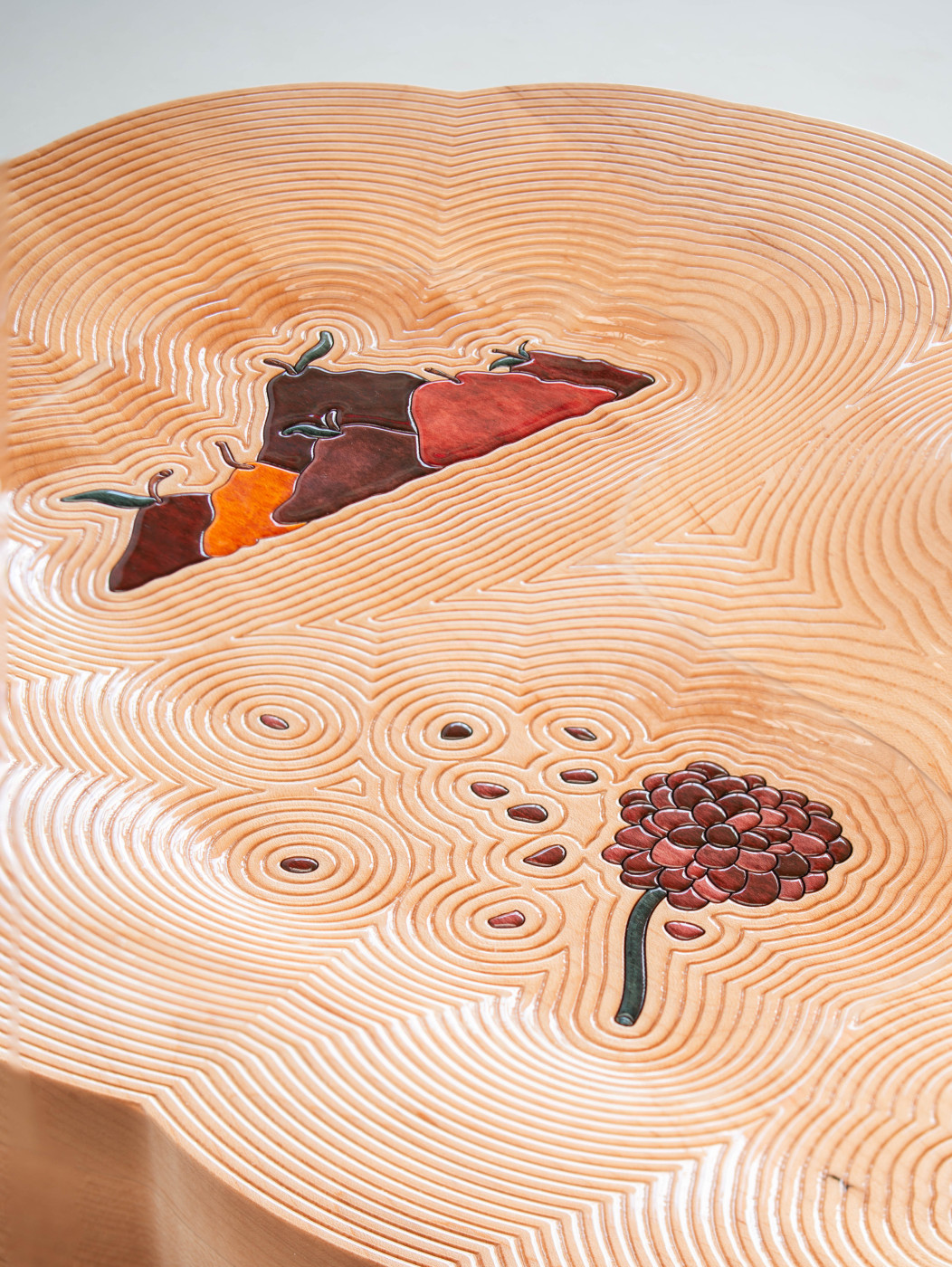 34 - Tray for Helle, 2026. Solid Beech wood, various pigments, varnish. Dimensions: 7 x 60 x 37 cm.